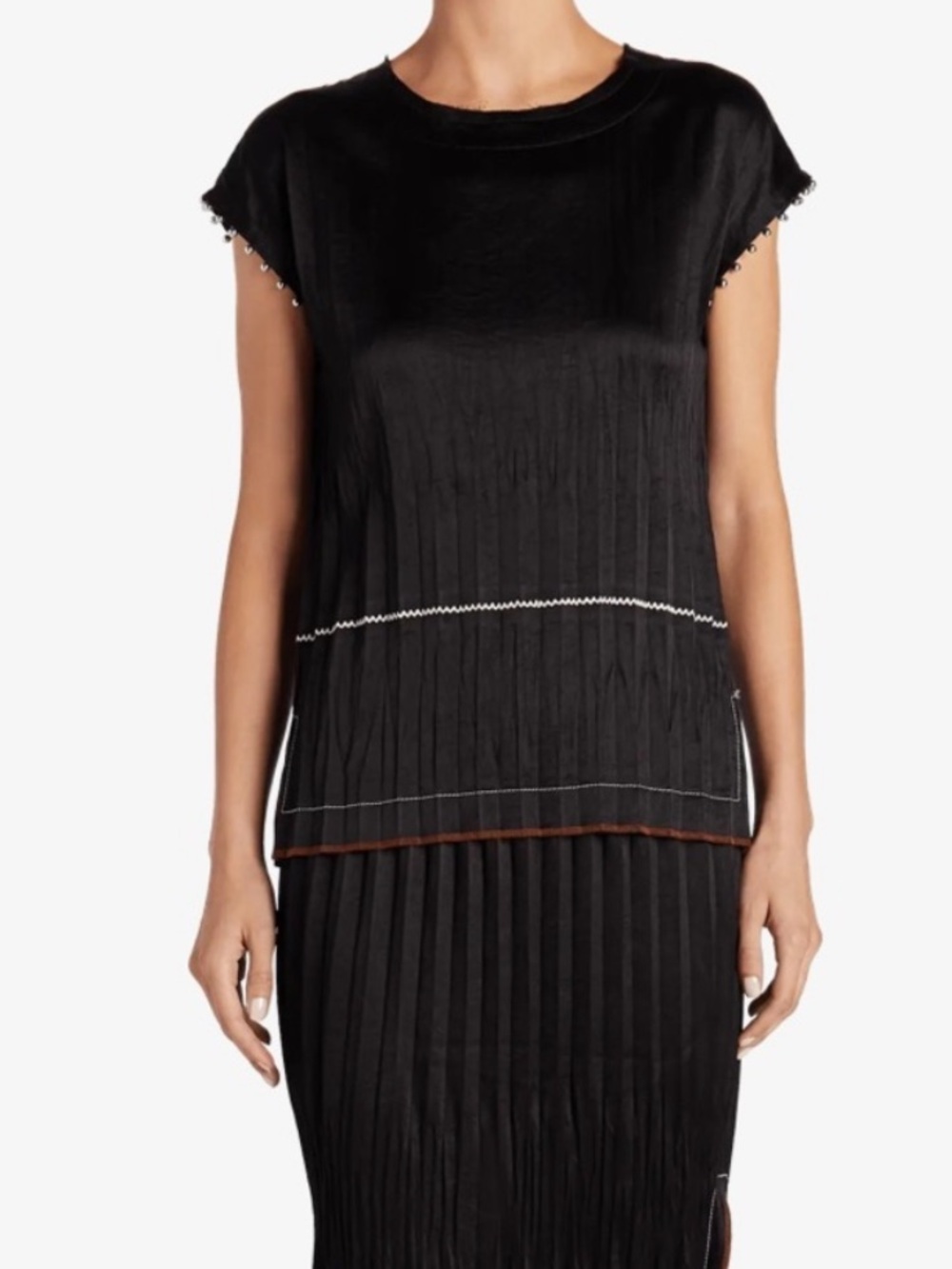 Helmut Lang Satin Crinkle Pleated Top